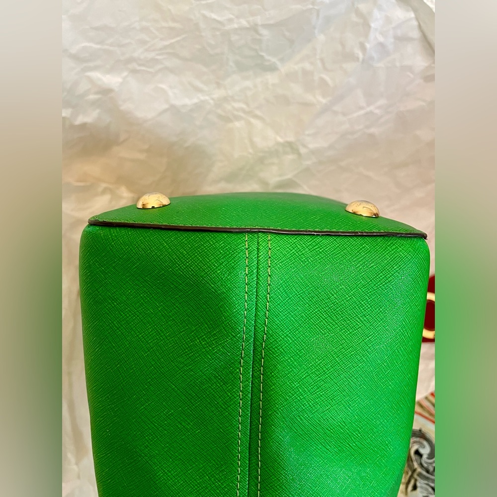 Michael KORS Genuine Leather Silk Scarf green Large Tote shoulder bag - Picture 10 of 13